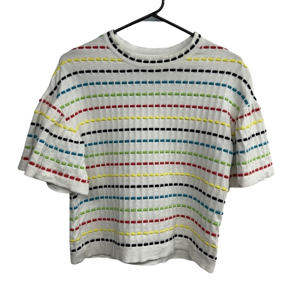 Rainbow Textured Stripe Top XS Cotton Retro Dopamine‎ Preppy Indie colorful